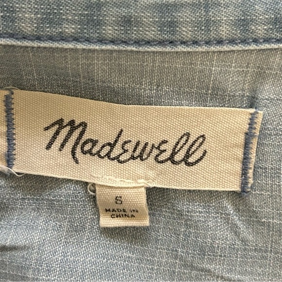 Madewell Denim Short-Sleeve Tie-Front Shirt in Hillford Wash Blue Sz S oversized - Picture 10 of 14
